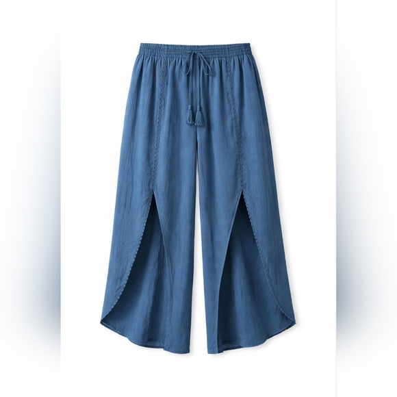 BloomChic Pants - BloomChic Blue Wrap Split Wide-Leg Pants | Elastic Waist | Size 10
